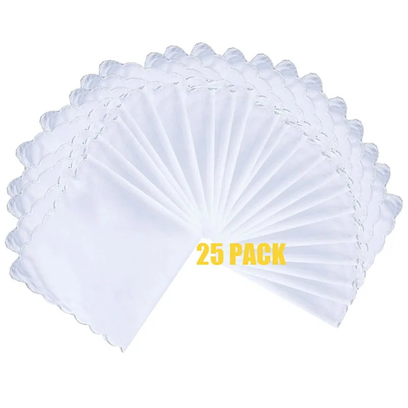 BAIYIXIN женские Hankies белые хлопковые женские носовые платки с зубчатым, набор из 25
