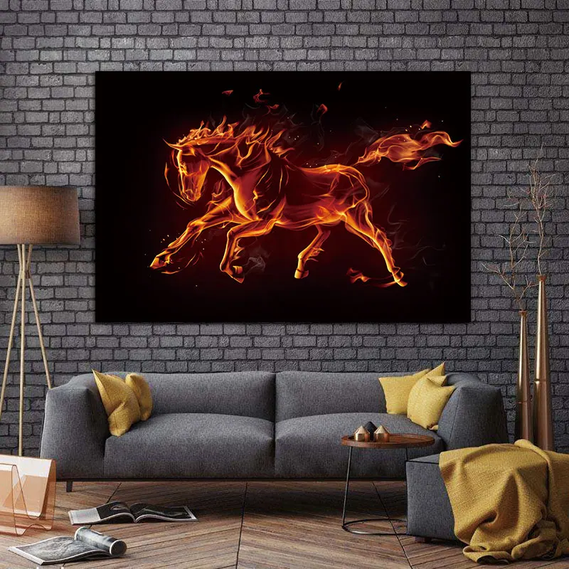 

Canvas Painting Picture Wall Art running Animal The fire horse decoration for living room Wall art Picture home decor no frame