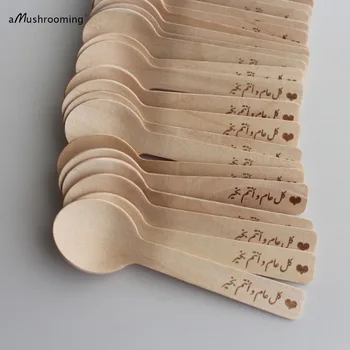 

120 pieces Customized mini Disposable Wood Ice Cream Spoon Round Spoon with Personalized Lettering Date Name Wedding Birthday