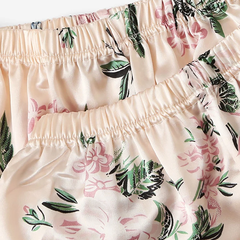 Dotfashion абрикосовый 7 шт. цветочный принт атласный Cami PJ набор с рубашкой пижамы для женщин Весенняя элегантная Домашняя одежда с длинным рукавом