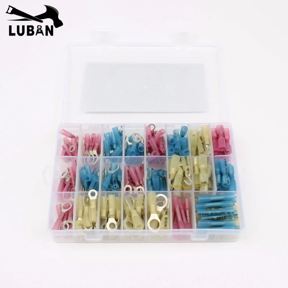 

270PCS Heat Shrink Butt Electrical Crimp Terminals Wire Cable Connectors Butt Connectors Rings Male Female Fork Hook Kit RV