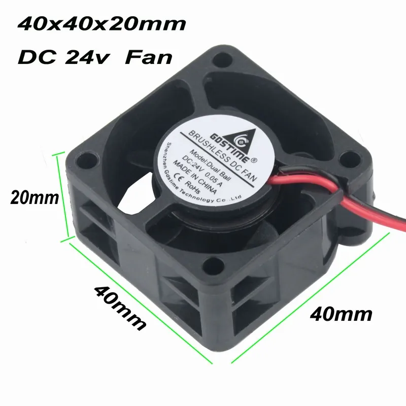 

2 pcs Gdstime DC 24V 4020 Small Radiator Brushless Motor Cooler 4cm Dual Ball 40x40X20mm Heatsink Cooling Fan 40mm x 20mm