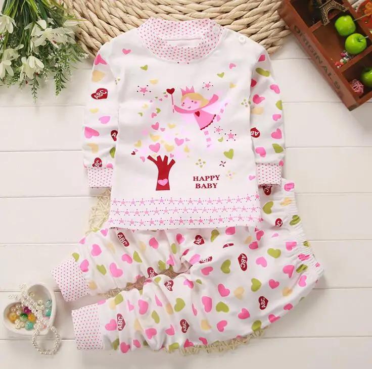 14 цветов, весенне-осенние хлопковые пижамы для маленьких мальчиков и девочек комплект одежды с круглым вырезом для новорожденных, комплект одежды для сна, топы+ штаны для От 3 месяцев до 2 лет - Цвет: 11