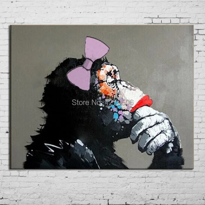 

Handpainted Abstract Thinking Girl Gorilla Art Oil Painting For Living Room Decor On Canvas Hang Group Of Paintings