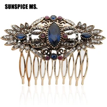 Винтажный Индийский цветок, заколка для волос, расческа для волос, заколки для волос, хиджаб, головной убор, расческа для турецкой невесты, ювелирное изделие, античный золотой цвет