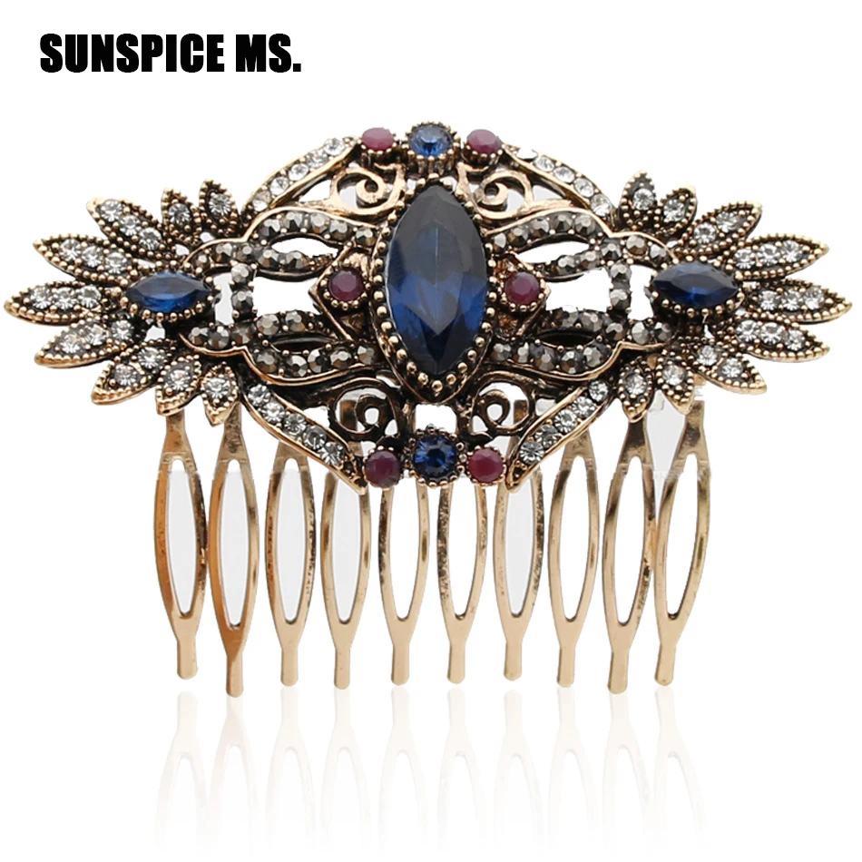 

Vintage Indian Resin Flower Hairwear Hair Comb Hair Clips Hairpins Hijab Headdress Comb Turkish Bride Jewelry Antique Gold Color