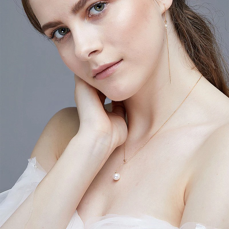 Rose GOLD WHITE PEARL Y necklace 45cm