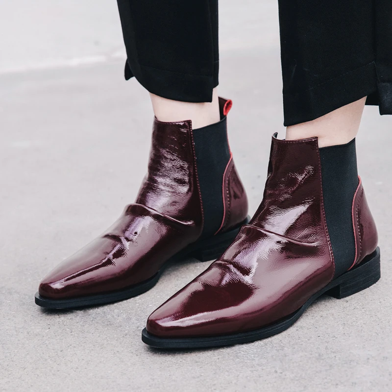 Genuine Leather Ankle Boots for Women Round toe Slip On Spring Autumn Cowboy Low Heels Gothic Platform Shoes Botines Mujer | Обувь