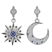 Eulonvan Луна и звезда Висячие 925 пробы Серебряные серьги Свадебные синие кубические циркония модные вечерние серьги SS-E374