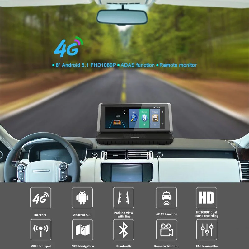 8 дюймовый Full HD Автомобильный видеорегистратор с сенсорной панелью GPS антенна Wi Fi