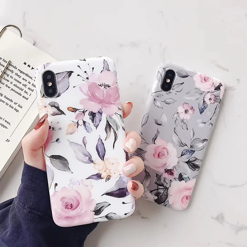 

Iphoneins X XS Simple Pastoral Style Small Floral Watercolor Flowers For Iphone6 6S 7 8 Plus Mobile Phone Shell Frosted Soft Sh