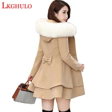 Зимнее шерстяное Женское пальто новая мода большой меховой воротник шерстяное пальто Женская ветровка размера плюс 3XL женское базовое пальто W520