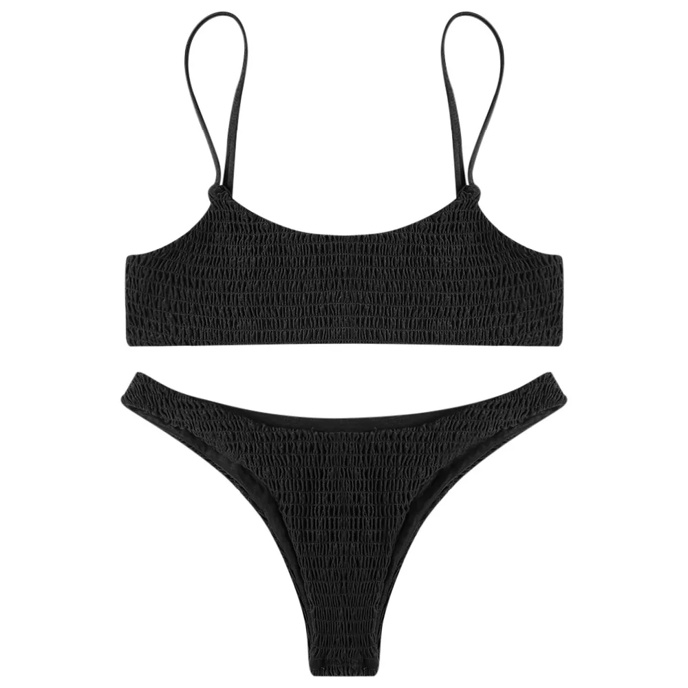 LANGSTAR Women Swimwear Bikini Cami Smocked Bikini Top and Bottoms Sexy Low Waisted Spaghetti Straps Swimsuit Women Bathing Suit LANGSTAR Women Swimwear Bikini Cami Smocked Bikini Top and Bottoms Sexy Low Waisted Spaghetti Straps Swimsuit Women Bathing Suit