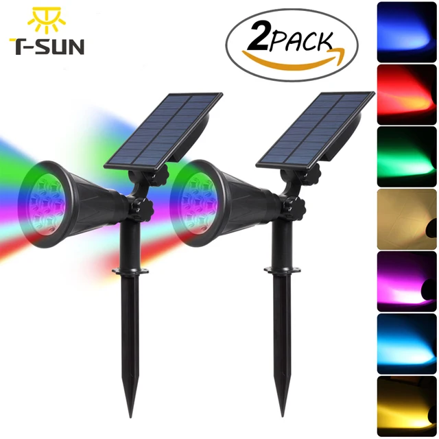 T Sunrise 2pack 7 Led Solar Spotlight Auto Color Changing Waterproof