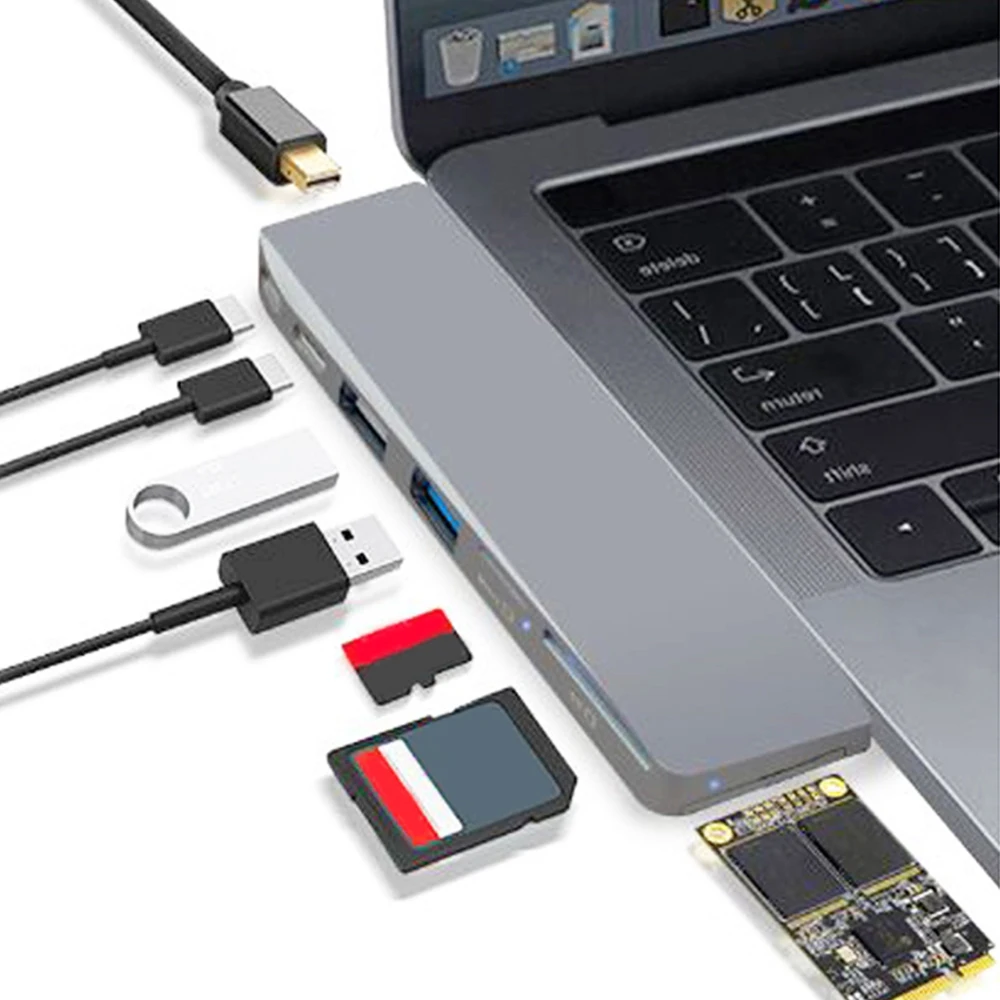 8 в 1 концентратор USB type C-Mini DP дисплей 5 к 60 Гц Поддержка расширения SSD с USB 2,0/3,0 TF/SD кард-ридер Тип C PD зарядный концентратор