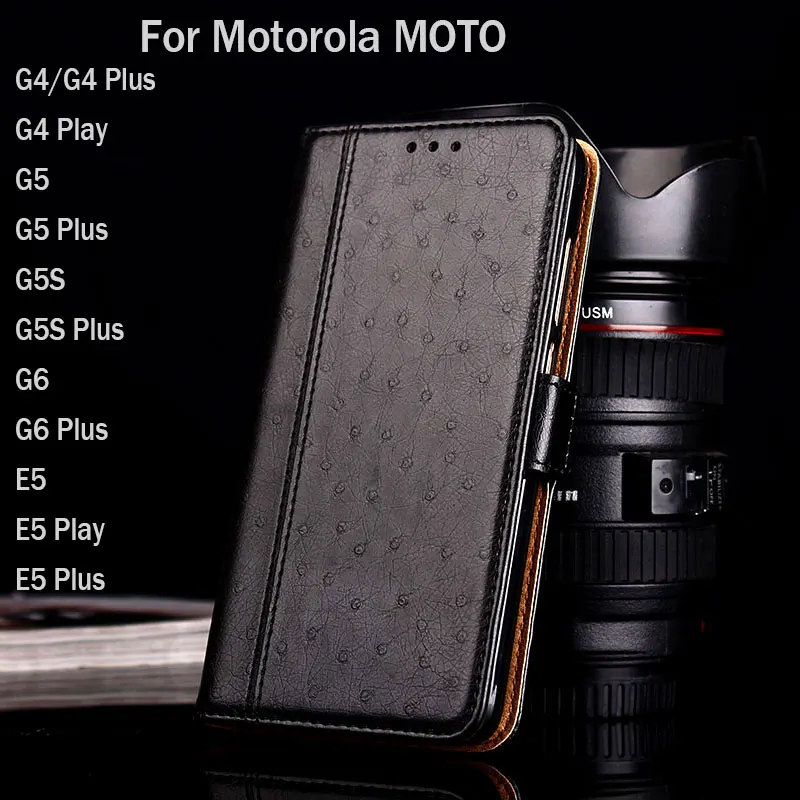 

Case for Motorola Moto G4 G5 G5S G6 E5 Plus Play Luxury Ostrich Leather with Stand for Moto E5 Plus case funda Flip cover coque