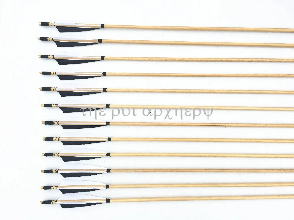 

6/12/24pcs Wooden Arrow Archery Hunting Wood Shaft Arrows With Turkey Feathers For Long bows