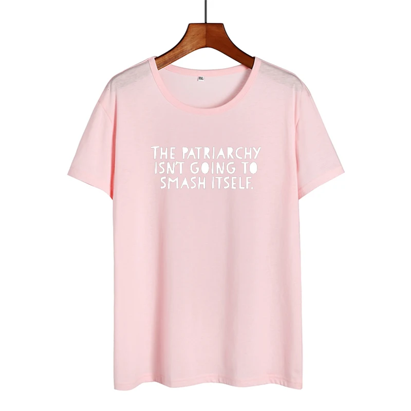 Феминизм лозунг патриарх не будет разбивать себя забавная фраза футболки женские хипстерские футболки Харадзюку С буквенным принтом - Цвет: pink-white