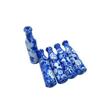 

10pcs 60mm Chinese ceramics smoking pipe China blue and white porcelain snuff tube tobacco pipes snorter Herb Sniffer bottles