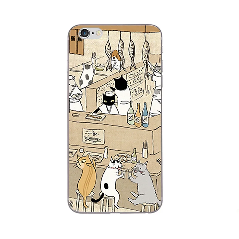 الهاتف حالة لتفاح iphone 5 5c se 6 6 ثانية زائد العودة تغطي 4.7 5.5 بوصة لينة tpu شل المحمول لطيف القط تصميم الشرب رسمت