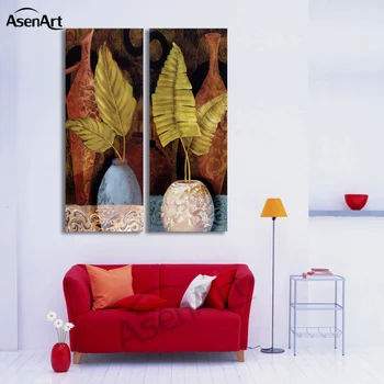 

2 Piece Set Leaves Flower Vase Canvas Painting poster for Living Room Modern Wall Art Prints Paintings home decor картина