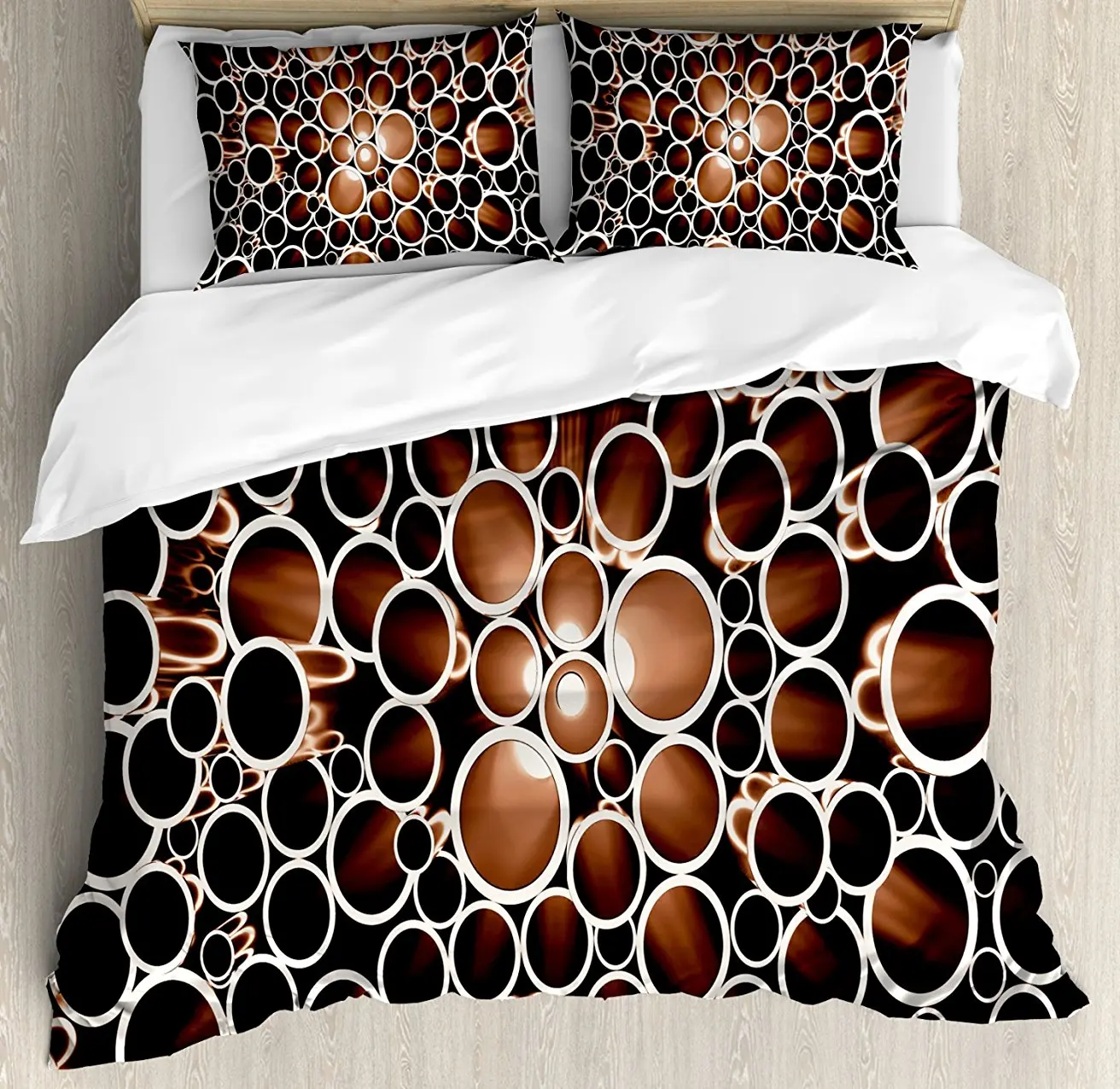 

Industrial Duvet Cover Set , Round Pipes in 3D Style Construction Theme Modern Circles Print, 4 Piece Bedding Set
