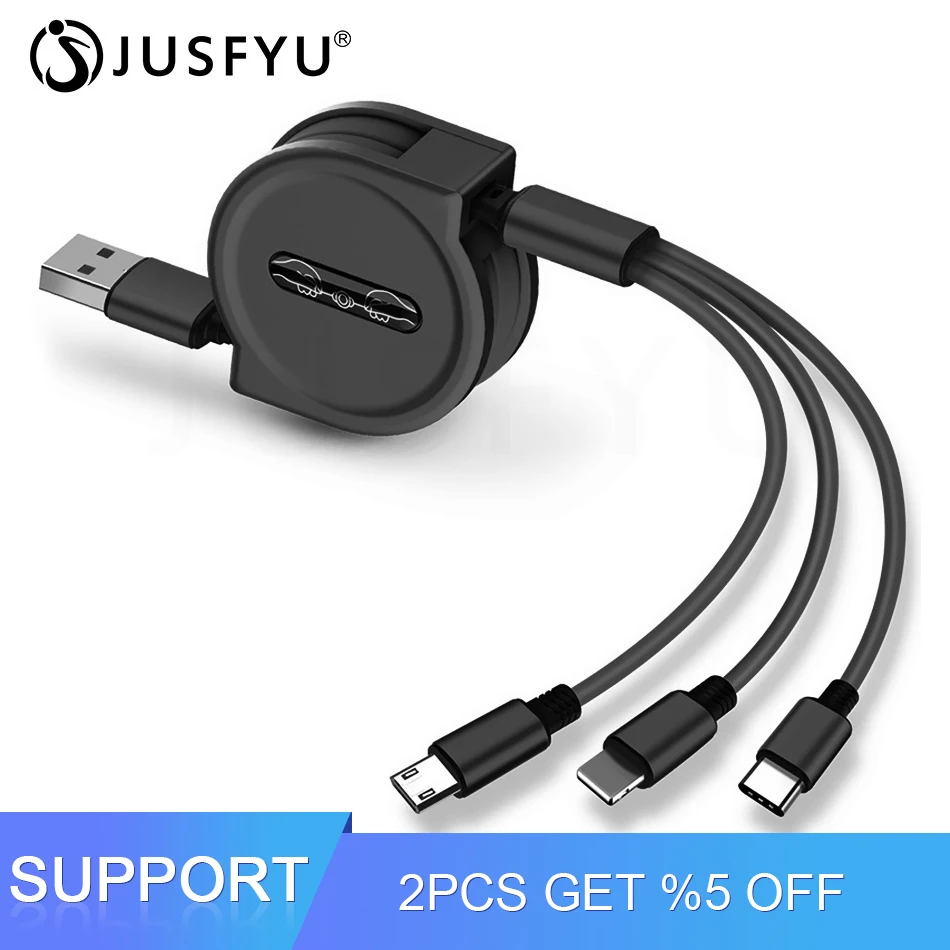 

2.4A Micro USB Cable Phone Fast Charging Cable Type-C Cable 3 in 1 For iphone Samsung Huawei Xiaomi Phones Retractable Data Sync