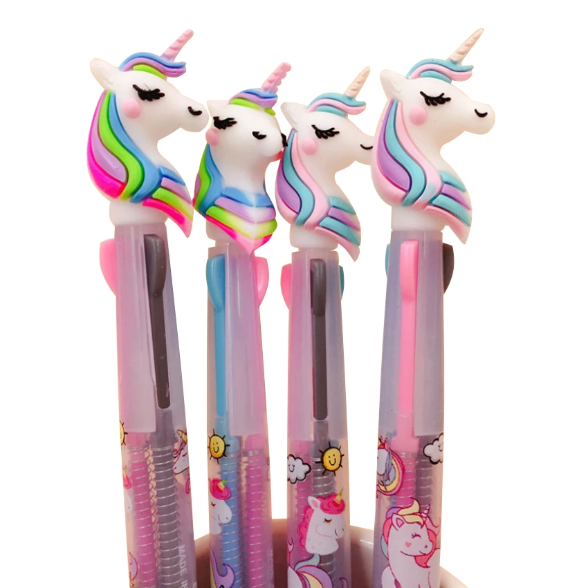 

1pc/lot Kawaii Party Favors 3 in 1 Color Unicorn Ball Pen 0.5mm Roller Ball Black Ink Pen Writing gift Party Favors