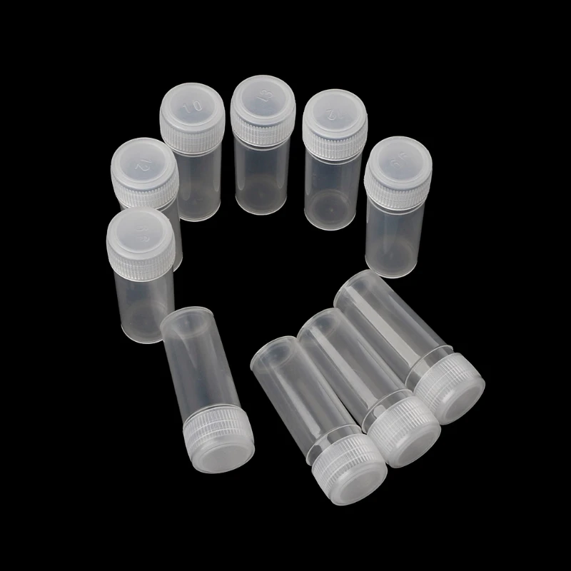 

10pcs 5ml Portable Plastic Sample Container Bottles Powder Liquid Reusable Travel Bottle Test Tubes Thread Caps