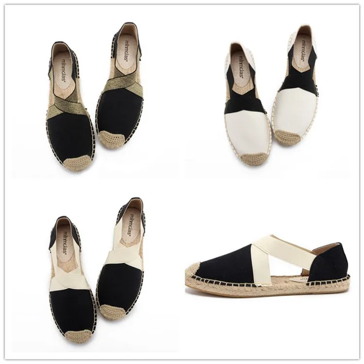 

Cross elastic fisherman shoes female summer new white cloth shoes female straw braided rope head hollow flat lazy shoes.
