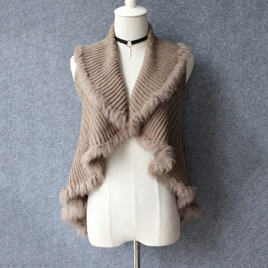 wool shawl with fur trim