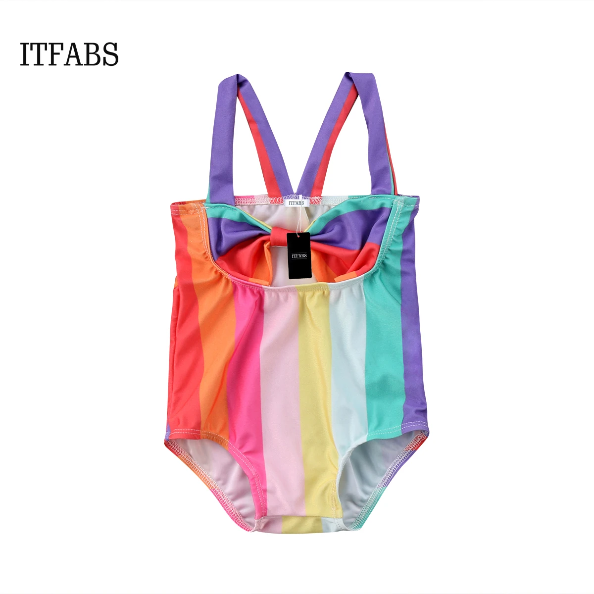 

Summer new Cute Kids Baby Girls colorful Striped Bowknot Swimsuit rainbow One-Piece sweet Swimwear Bathing Suit Beachwear Bikini