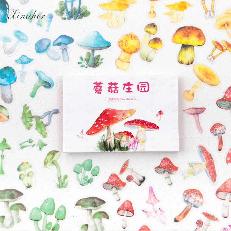 

60pcs/box vintage forest Colored mushrooms paper sticker package DIY diary Bullet Journal decoration sticker album scrapbooking