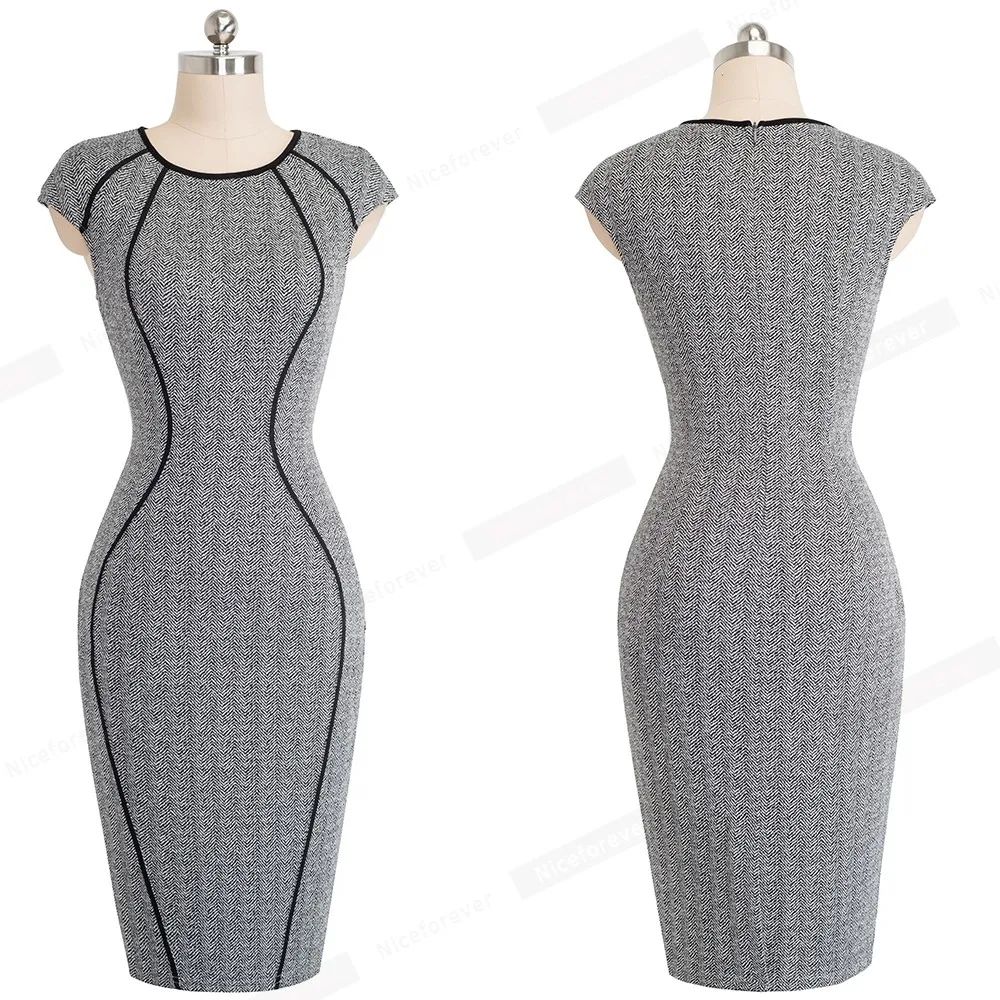 Nice-forever Vintage Optical Illusion Wear to Work vestidos Bodycon Sheath Women Office Business party Elegant Dress B458