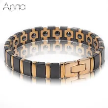 A & N de Acero Inoxidable Pulseras Brazalete de Cerámica Negro Pulseras del Holograma Energía Curativa Brazalete Sólido Oro Plateado Joyería de Los Hombres
