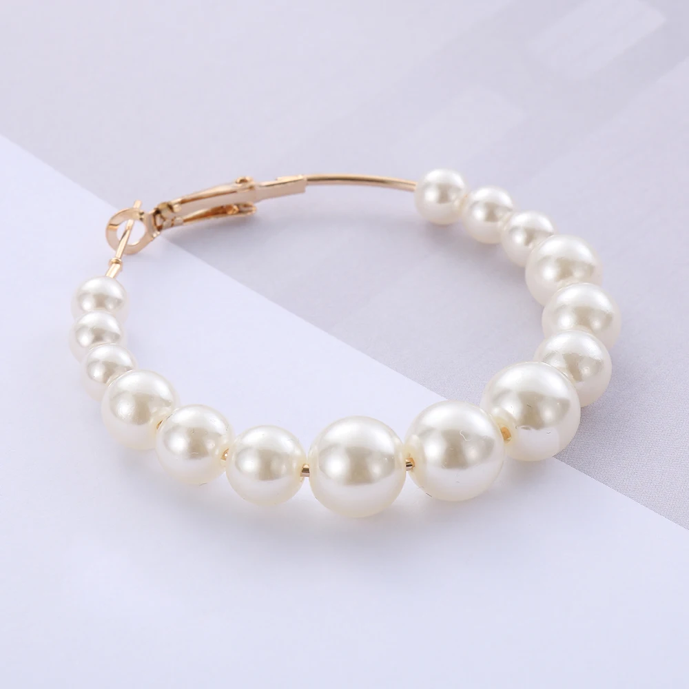 

2019 Elegant White Pearls Round Hoop Earrings Women Small Big Pearl Circle Earrings Fashion Women Wedding Engagement Jewelry