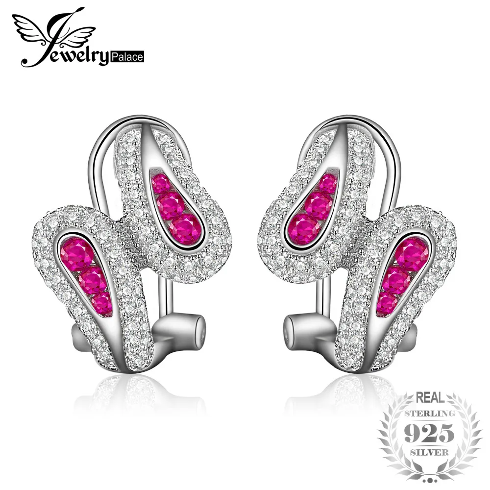 

JewelryPalace Rabbit Ears Created Ruby Huggie Earrings 925 Sterling Silver Brand New Fashion Jewelry Accessories Gifts For Her
