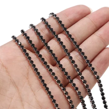 

1 meter Stainless Steel Crystal Black Rhinestone Close Chain Clear Trim Sewing Craft for Shoes Jewellery Clothing Crafts