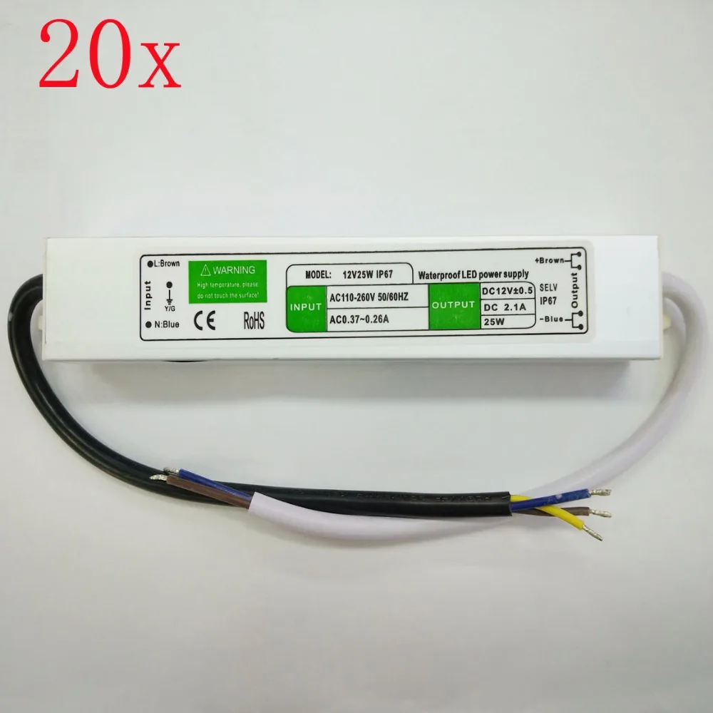 

FREE DHL/CDEK, 20pcs/lot DC12V 25W LED power driver for DC12V LED light,Input 110V~260V IP67 waterproof power supply transformer