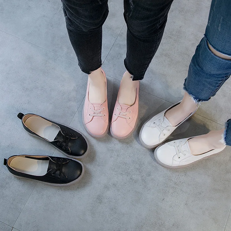 

2019 spring new fashion simple solid color flat shoes women leather comfortable wild beef tendon soles casual shoes.
