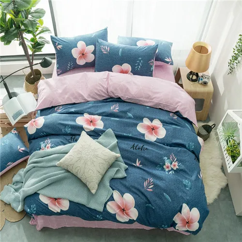 Постельное белье The Nordic style bedding set duvet cover set twin Full Queen brief reactive printed bed linen flat sheet bedclothes not quilt - Цвет: flower blue