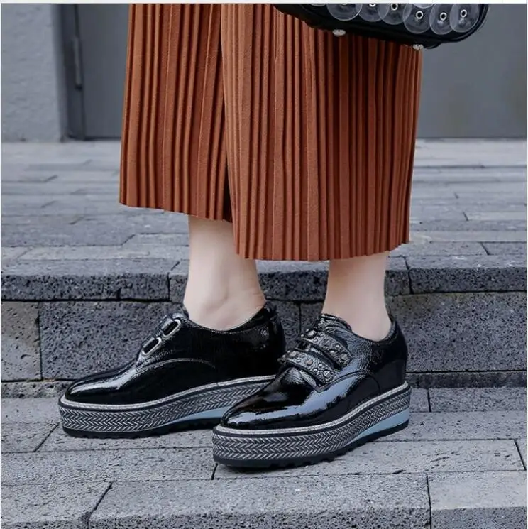

crystal rivet platform casual shoes woman wedges buckle strap zapatos de mujer leather shoes autum mules loafers gladiator brand