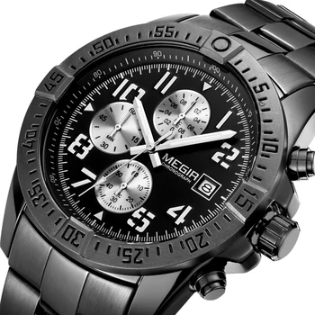 

Megir Top Business Men Watch Luxury Brand Stainless Steel Wrist Watch Chronograph Army Military Quartz Watches Relogio Masculino