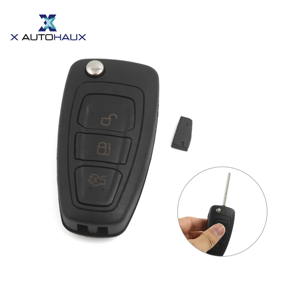 

X AUTOHAUX Lithium 3V Battery Replacement 3 BTN Flip Keyless Entry Remote Key 433MHZ 4D63 Clip For Ford Focus MK3 For T6 Ranger