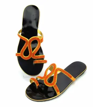 

Most popular orange women sandals with rhinestone design african black low heel shoes for dress V21
