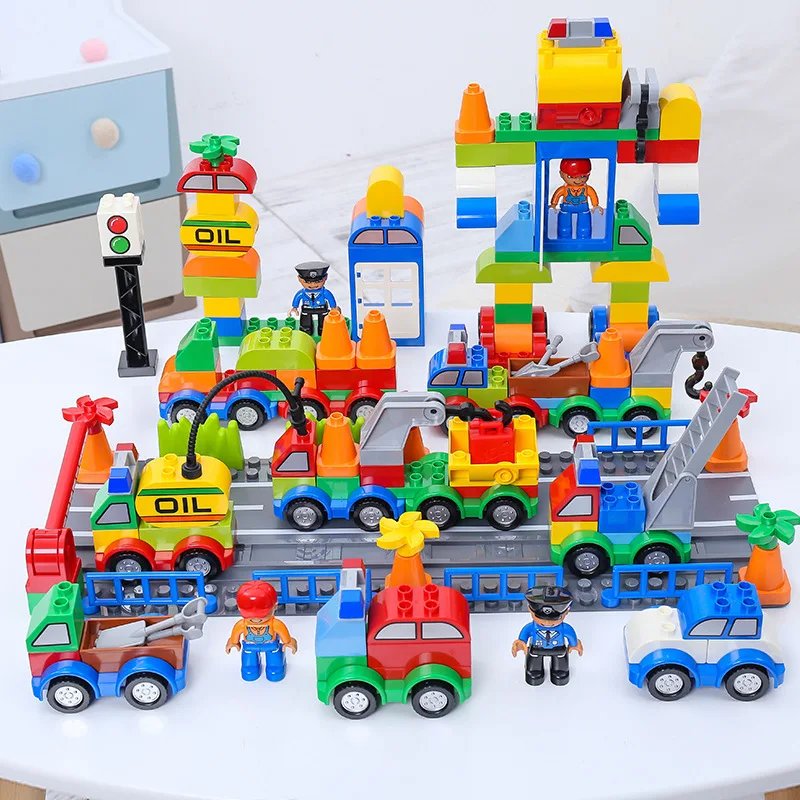 

106pcs Big Size Building Blocks City Road Car Model Set Compatible Legoinglys Duploes DIY Assemblage Blocks Children Toy Gift