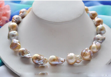 

NATURAL 17" 21mm lavender baroque KESHI REBORN PEARL NECKLACE mabe clasp