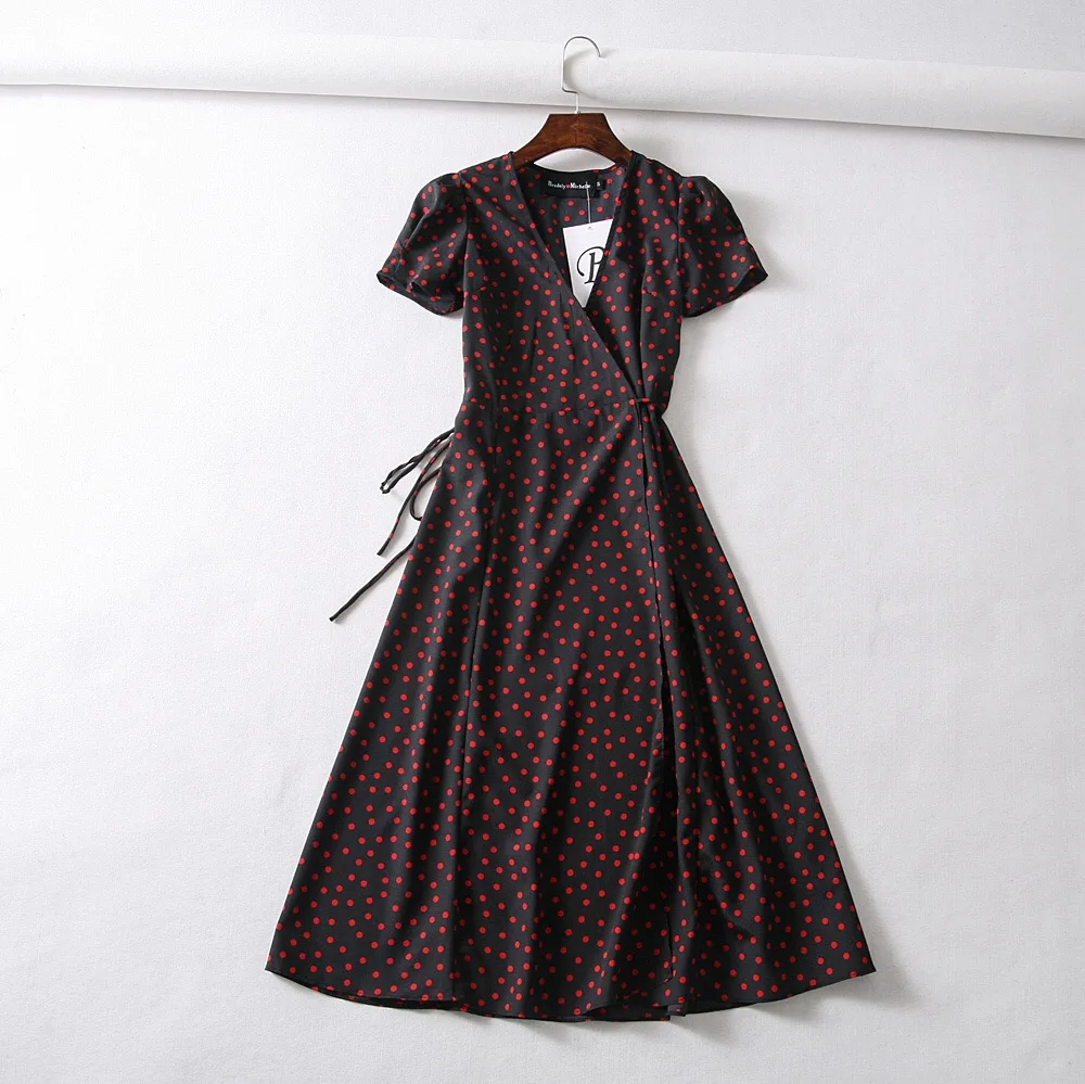 Summer flower dot print wrap dress women short sleeve chiffon beach dress korean fashion work vestidos v neck party midi dress 8 Summer flower dot print wrap dress women short sleeve chiffon beach dress korean fashion work vestidos v neck party midi dress 8