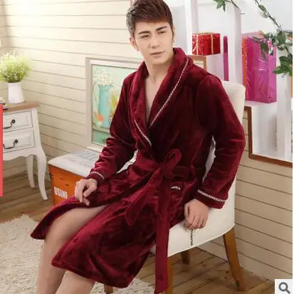 Плюс Размеры модные зимние Для женщин и Для мужчин халаты фланель Длинные платья зимний халат для пары пижамы Халаты 2XL E472 - Цвет: wine red man