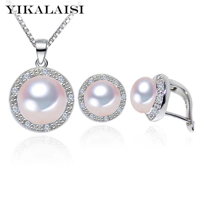 

YIKALAISI 2017 fine 100% Natural Freshwater Pearl Pendant Earrings 925 sterling silver Jewellery Sets Jewelry For Women big